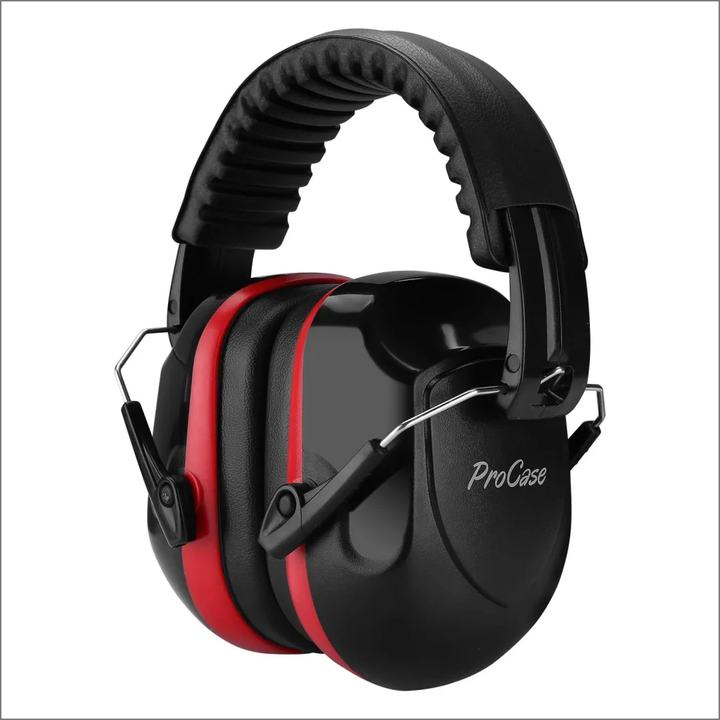ProCase 大人用　防音イヤーマフ、遮音　調整可能なヘッドバンド付き 耳カバー　耳あて　聴覚保護ヘッドフォン、ノイズ減少率：NRR 28dB　-ブラックとレッド