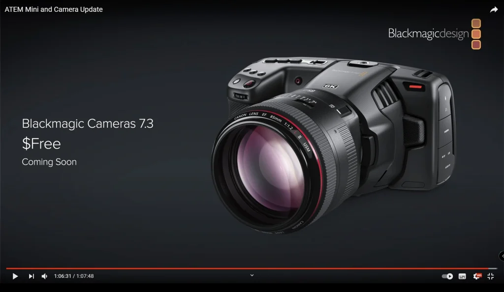 BlackMagic Cameras 7.3 カメラアップデート